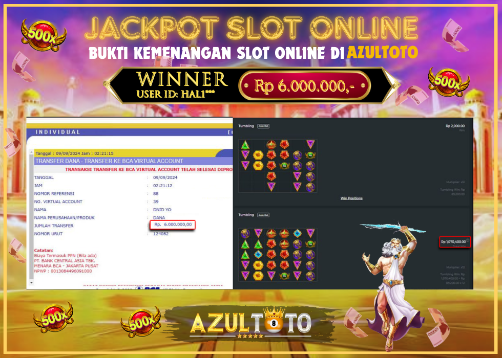 JACKPOT SLOT GATES OF OLYMPUS 1000 RP.6.000.000,- LUNAS DI AZULTOTO!