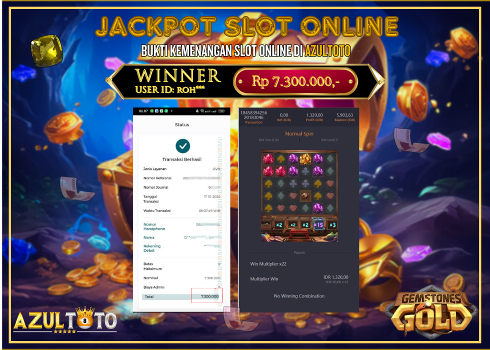 JACKPOT SLOT GEMSTONES GOLD RP.7.300.000,- LUNAS DI AZULTOTO!