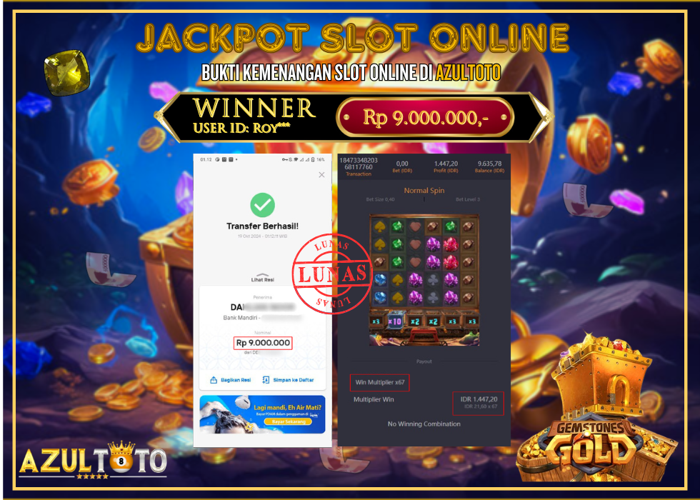 JACKPOT SLOT GEMSTONES GOLD RP.9.000.000,- LUNAS DI AZULTOTO!