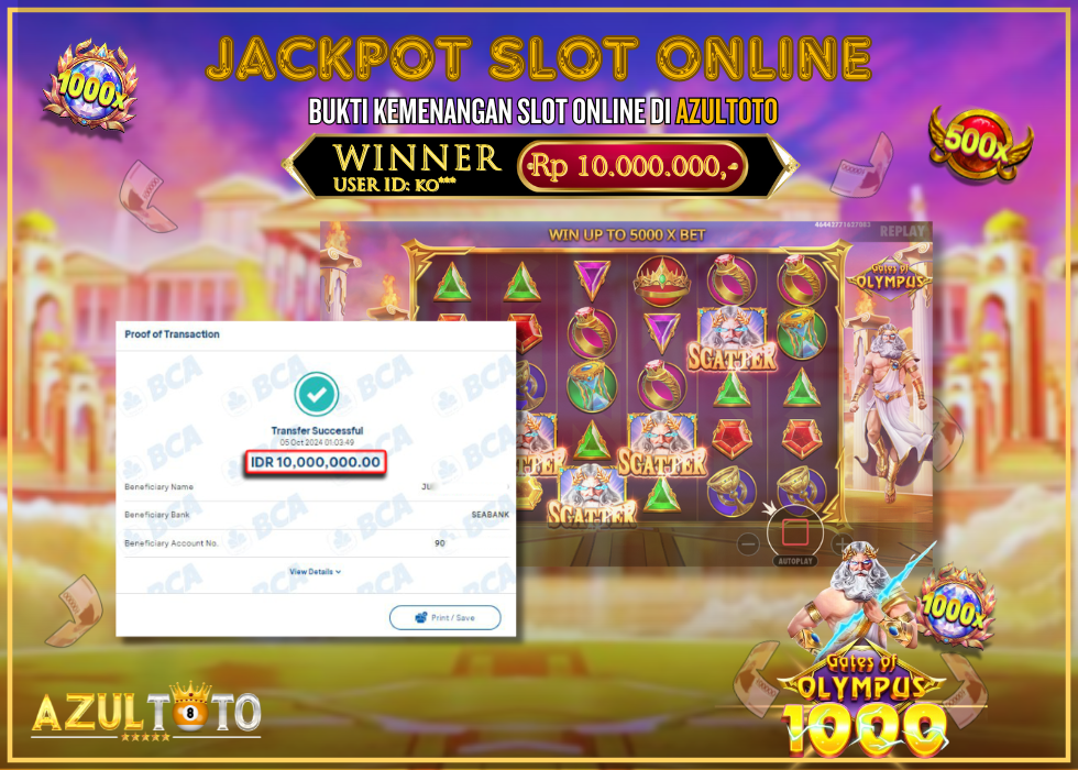 JACKPOT SLOT GATES OF OLYMPUS 1000 RP.10.000.000,- LUNAS DI AZULTOTO!