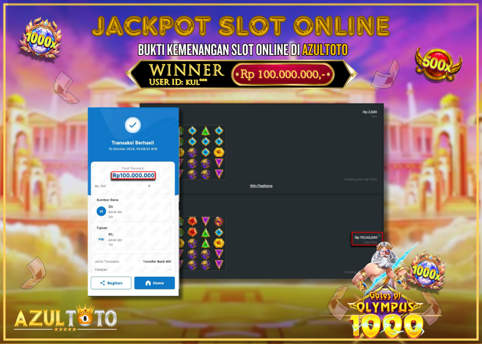 JACKPOT SLOT GATES OF OLYMPUS 1000 RP.100.000.000,- LUNAS DI AZULTOTO!