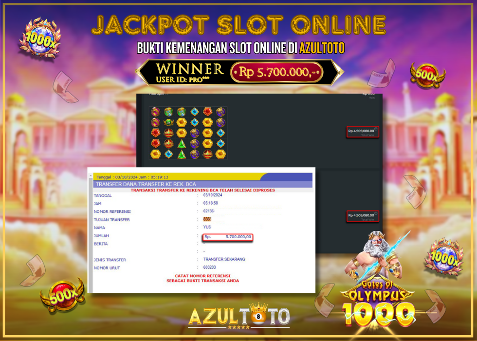 JACKPOT SLOT GATES OF OLYMPUS 1000 RP.5.700.000,- LUNAS DI AZULTOTO!