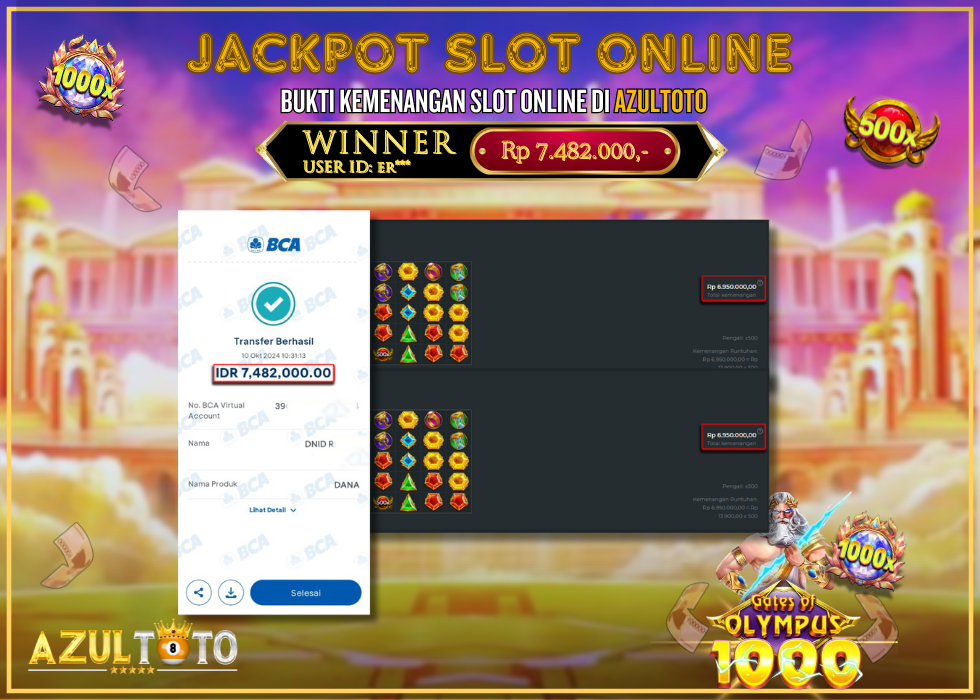 JACKPOT SLOT GATES OF OLYMPUS 1000 RP.7.482.000,- LUNAS DI AZULTOTO!