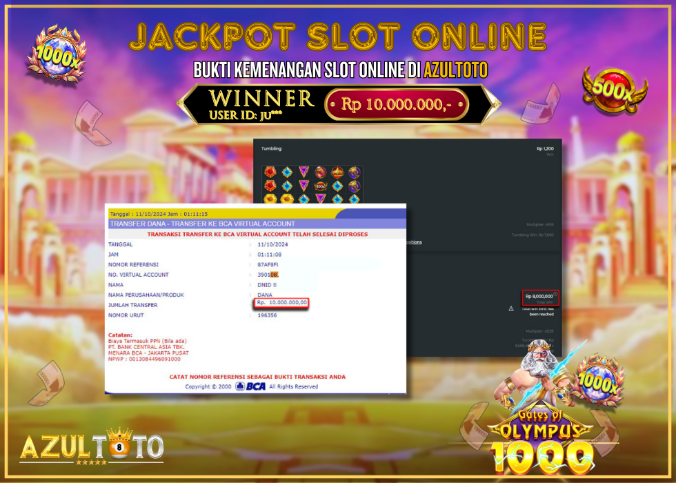 JACKPOT SLOT GATES OF OLYMPUS 1000 RP.10.000.000,- LUNAS DI AZULTOTO!