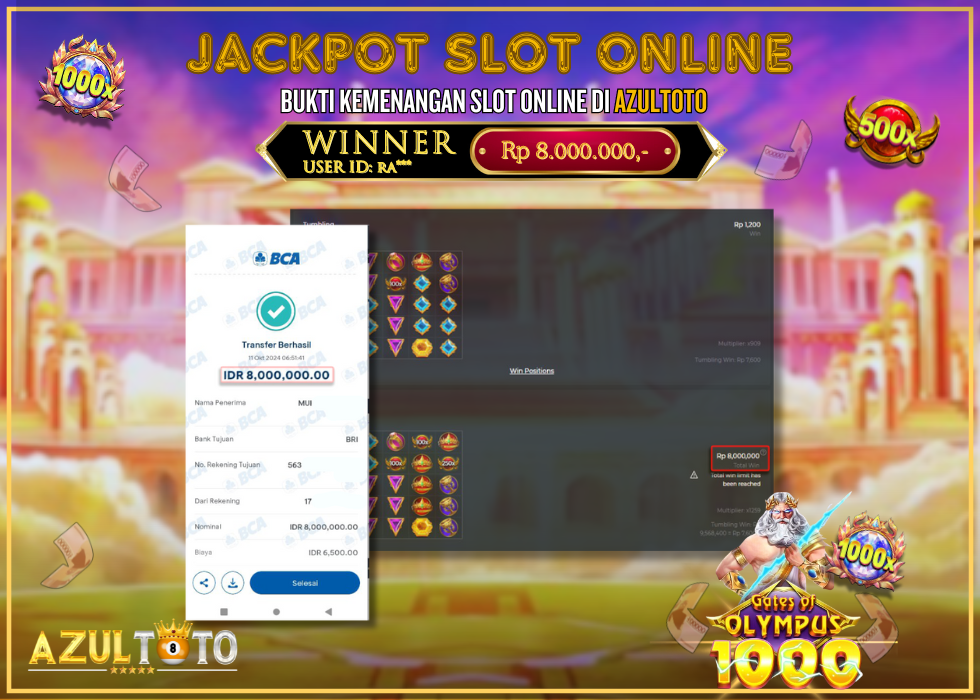 JACKPOT SLOT GATES OF OLYMPUS 1000 RP.8.000.000,- LUNAS DI AZULTOTO!
