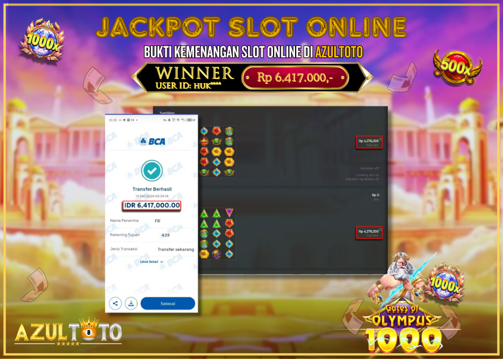 JACKPOT SLOT GATES OF OLYMPUS 1000 RP.6.417.000,- LUNAS DI AZULTOTO!