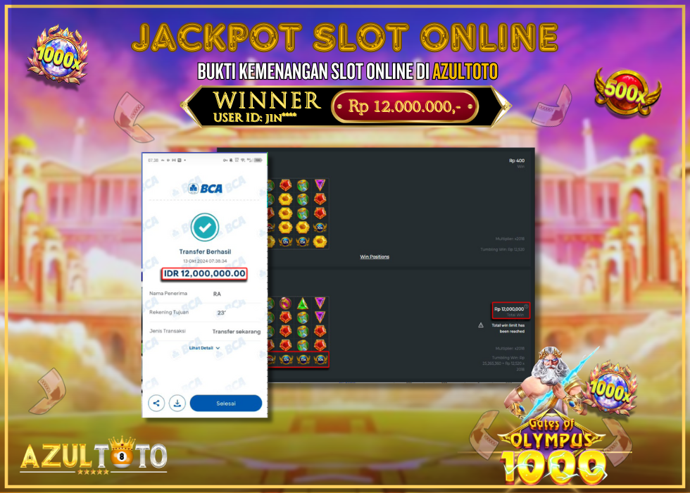 JACKPOT SLOT GATES OF OLYMPUS 1000 RP.12.000.000,- LUNAS DI AZULTOTO!