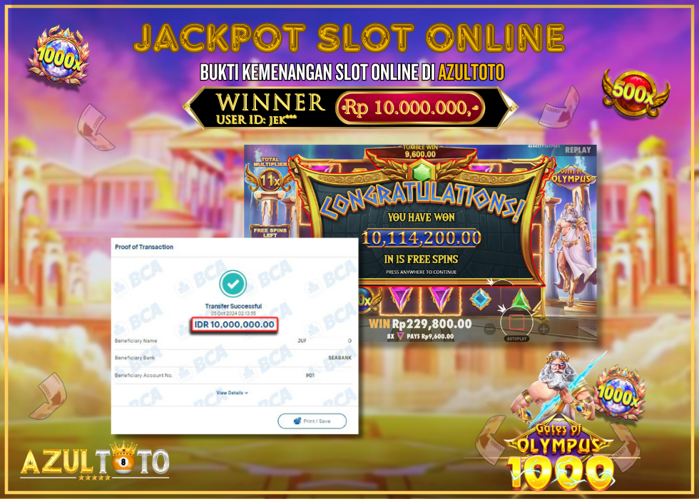 JACKPOT SLOT GATES OF OLYMPUS 1000 RP.10.000.000,- LUNAS DI AZULTOTO!