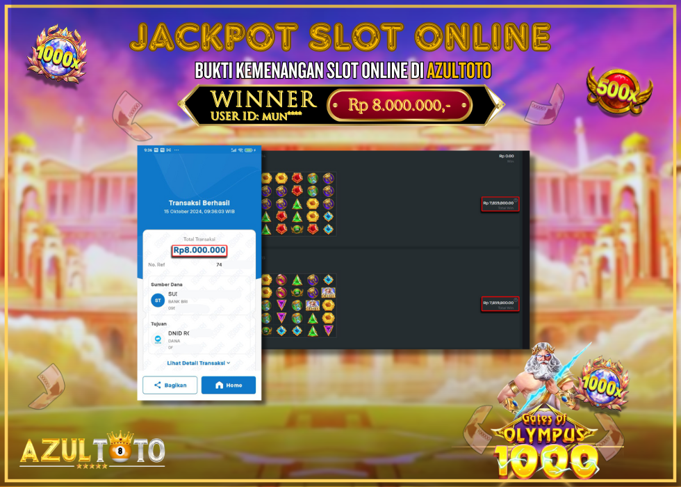 JACKPOT SLOT GATES OF OLYMPUS 1000 RP.8.000.000,- LUNAS DI AZULTOTO!