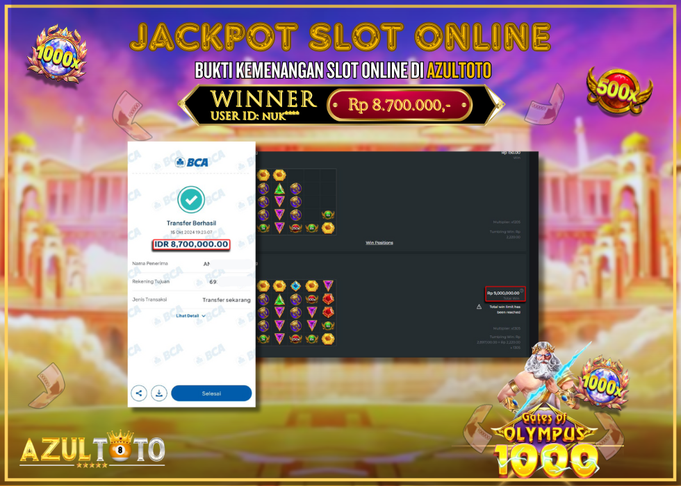 JACKPOT SLOT GATES OF OLYMPUS 1000 RP.8.700.000,- LUNAS DI AZULTOTO!
