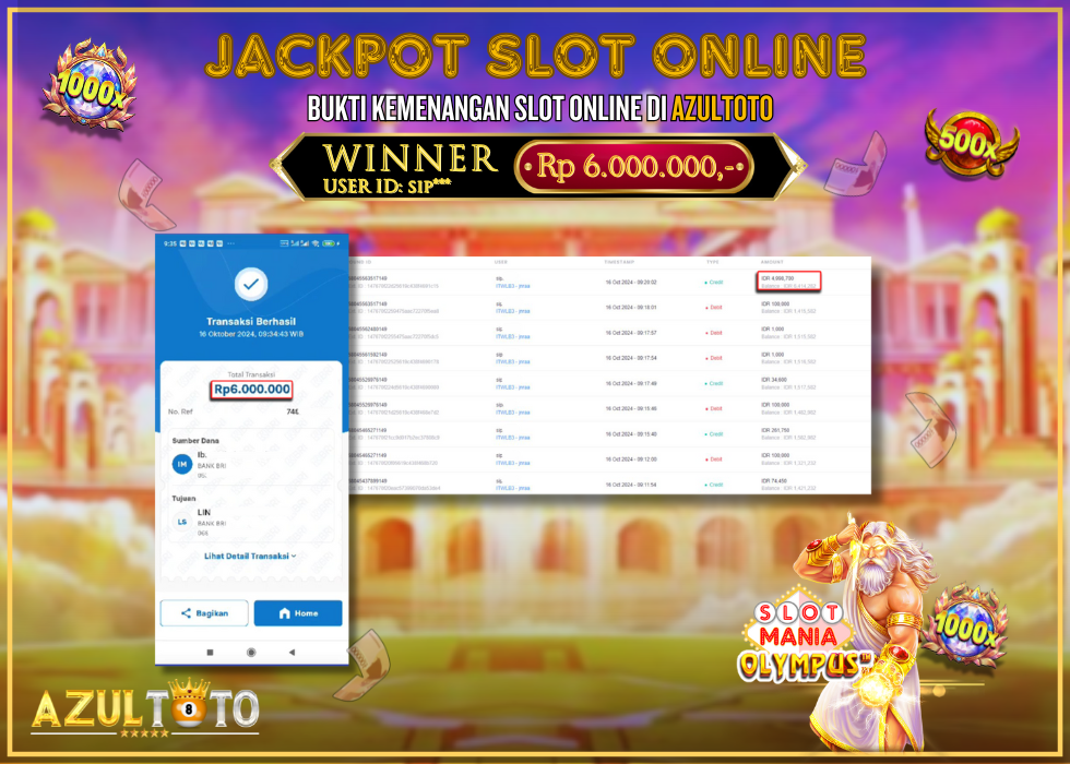 JACKPOT SLOT MANIA OLYMPUS RP.6.000.000,- LUNAS DI AZULTOTO!