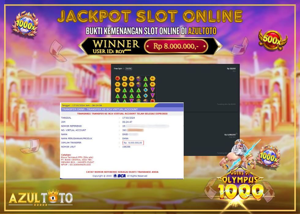 JACKPOT SLOT GATES OF OLYMPUS 1000 RP.8.000.000,- LUNAS DI AZULTOTO!