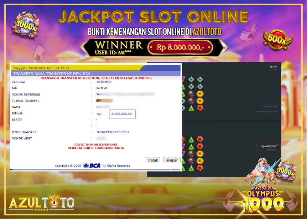 JACKPOT SLOT GATES OF OLYMPUS 1000 RP.8.000.000,- LUNAS DI AZULTOTO!