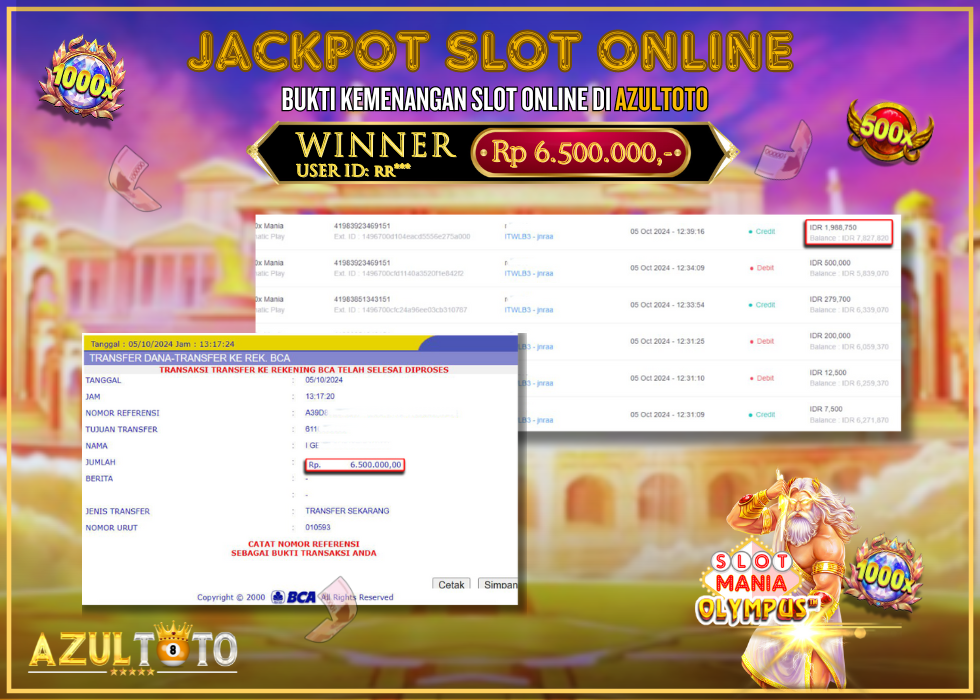 JACKPOT SLOT MANIA OLYMPUS RP.6.500.000,- LUNAS DI AZULTOTO!