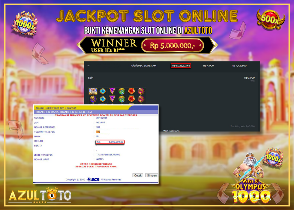 JACKPOT SLOT GATES OF OLYMPUS 1000 RP.5.000.000,- LUNAS DI AZULTOTO!