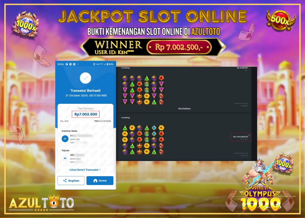 JACKPOT SLOT GATES OF OLYMPUS 1000 RP.7.002.500,- LUNAS DI AZULTOTO!