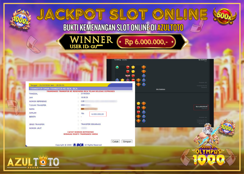 JACKPOT SLOT GATES OF OLYMPUS 1000 RP.6.000.000,- LUNAS DI AZULTOTO!