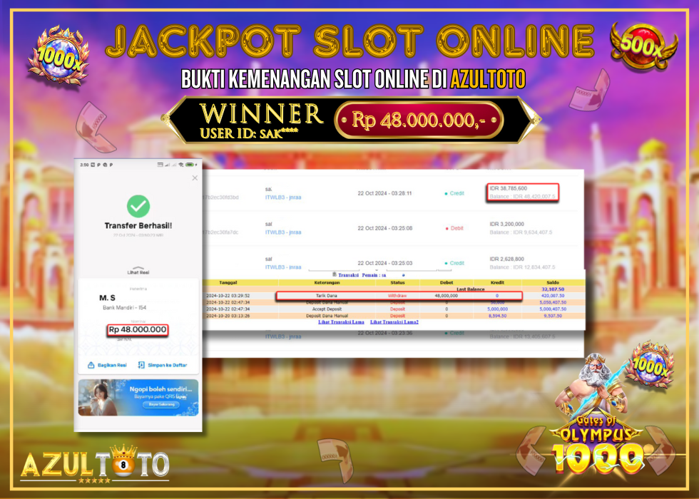 JACKPOT SLOT GATES OF OLYMPUS 1000 RP.48.000.000,- LUNAS DI AZULTOTO!