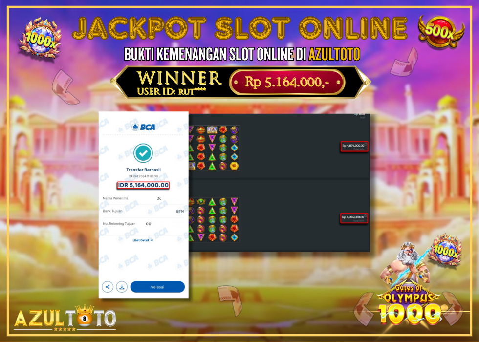 JACKPOT SLOT GATES OF OLYMPUS 1000 RP.5.164.000,- LUNAS DI AZULTOTO!
