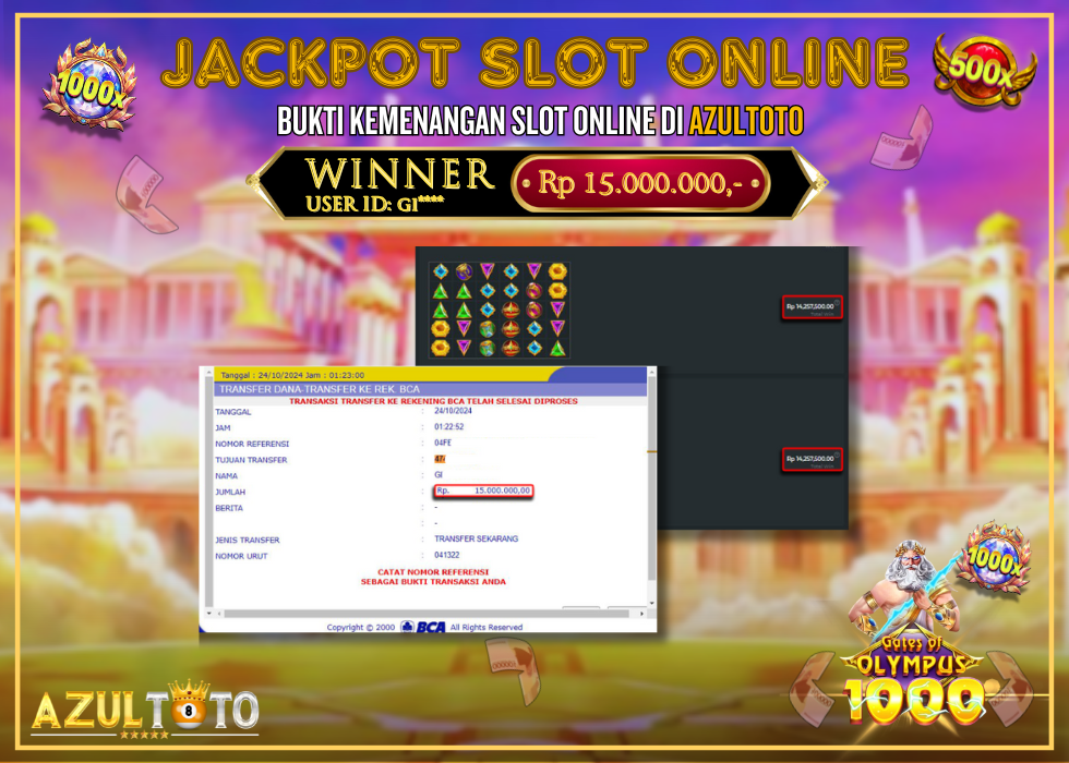 JACKPOT SLOT GATES OF OLYMPUS 1000 RP.15.000.000,- LUNAS DI AZULTOTO!