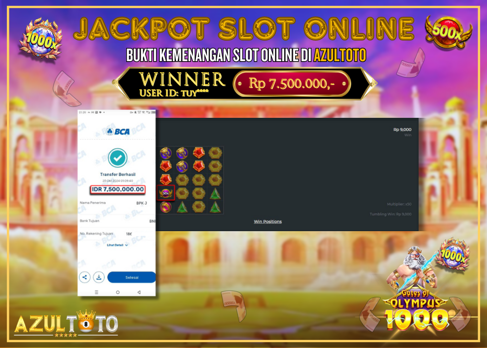 JACKPOT SLOT GATES OF OLYMPUS 1000 RP.7.500.000,- LUNAS DI AZULTOTO!