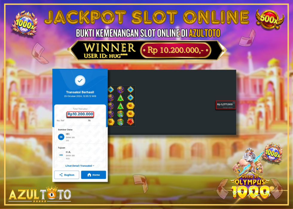 JACKPOT SLOT GATES OF OLYMPUS 1000 RP.10.200.000,- LUNAS DI AZULTOTO!