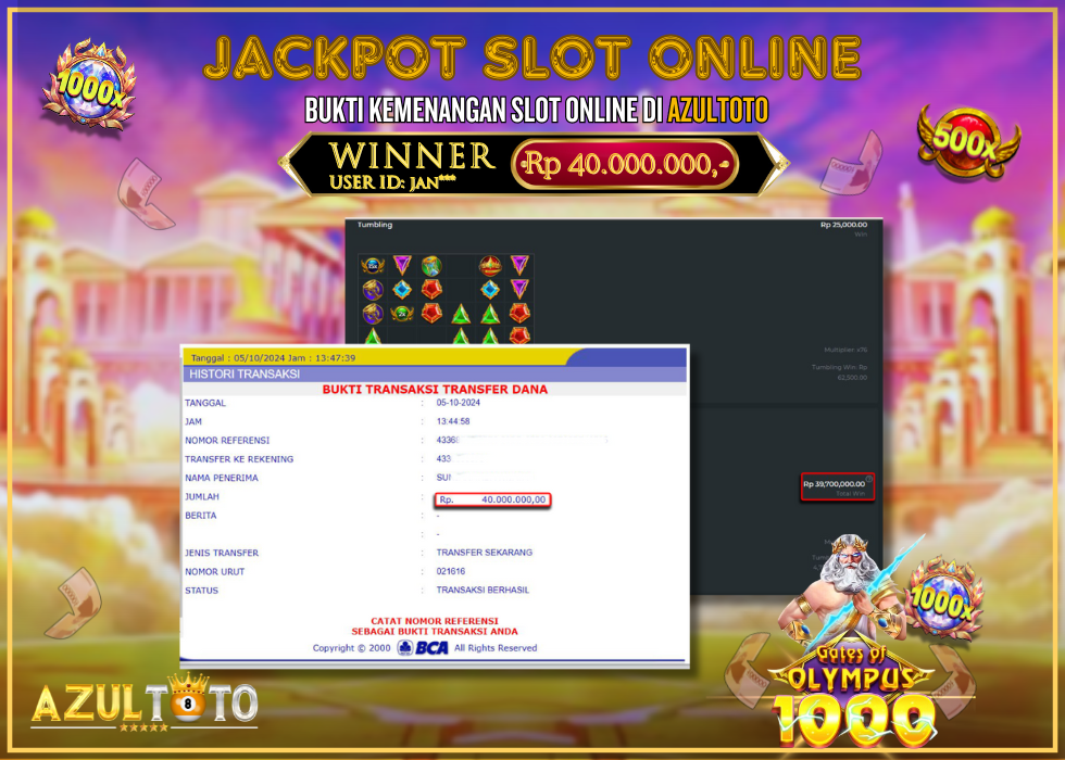 JACKPOT SLOT GATES OF OLYMPUS 1000 RP.40.000.000,- LUNAS DI AZULTOTO!