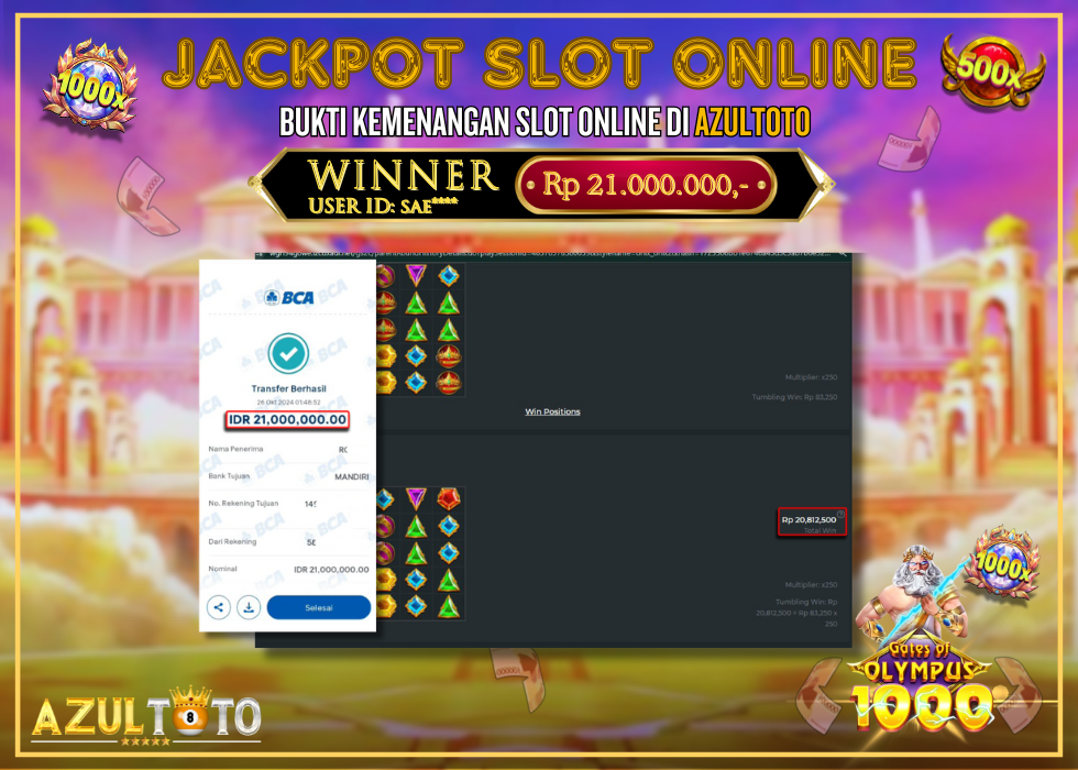 JACKPOT SLOT GATES OF OLYMPUS 1000 RP.21.000.000,- LUNAS DI AZULTOTO!