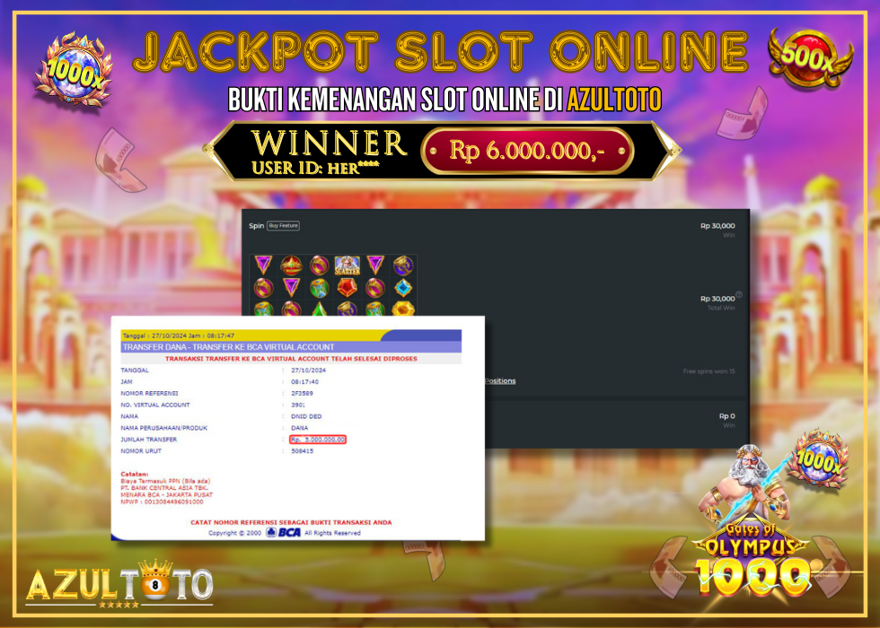 JACKPOT SLOT GATES OF OLYMPUS 1000 RP.5.000.000,- LUNAS DI AZULTOTO!