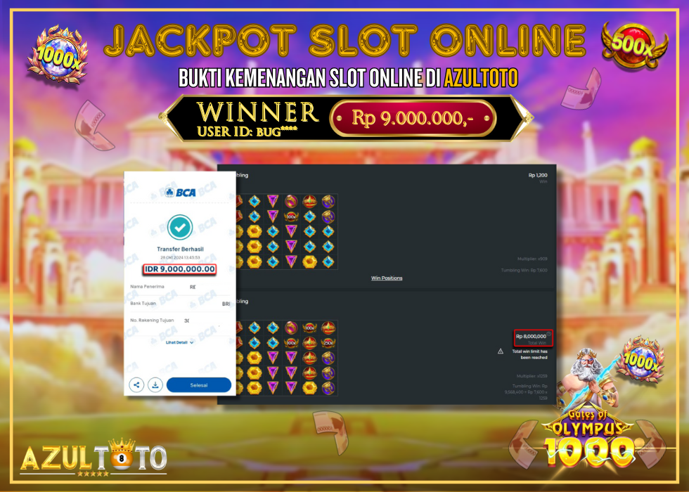 JACKPOT SLOT GATES OF OLYMPUS 1000 RP.9.000.000,- LUNAS DI AZULTOTO!