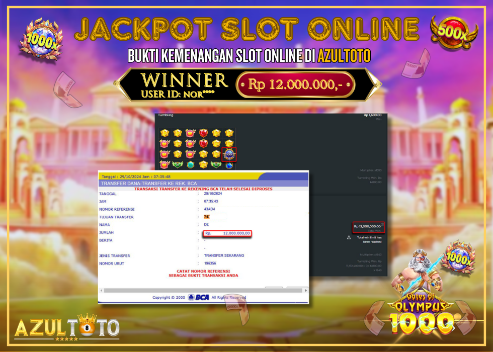 JACKPOT SLOT GATES OF OLYMPUS 1000 RP.12.000.000,- LUNAS DI AZULTOTO!