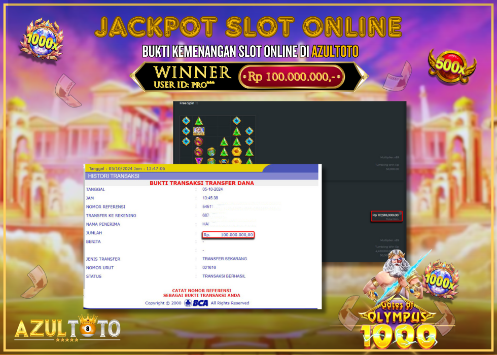 JACKPOT SLOT GATES OF OLYMPUS 1000 RP.100.000.000,- LUNAS DI AZULTOTO!