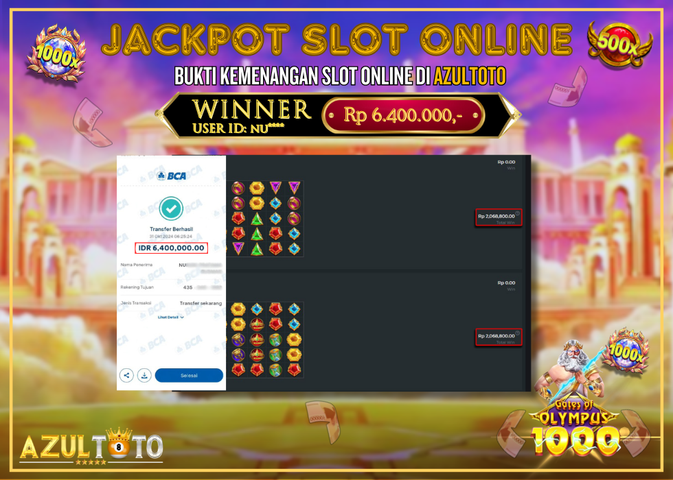 JACKPOT SLOT GATES OF OLYMPUS 1000 RP.6.400 000.00,- LUNAS DI AZULTOTO!