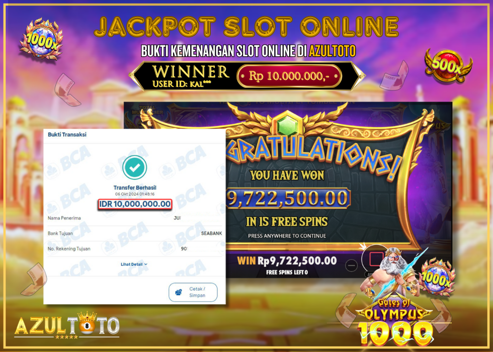 JACKPOT SLOT GATES OF OLYMPUS 1000 RP.10.000.000,- LUNAS DI AZULTOTO!