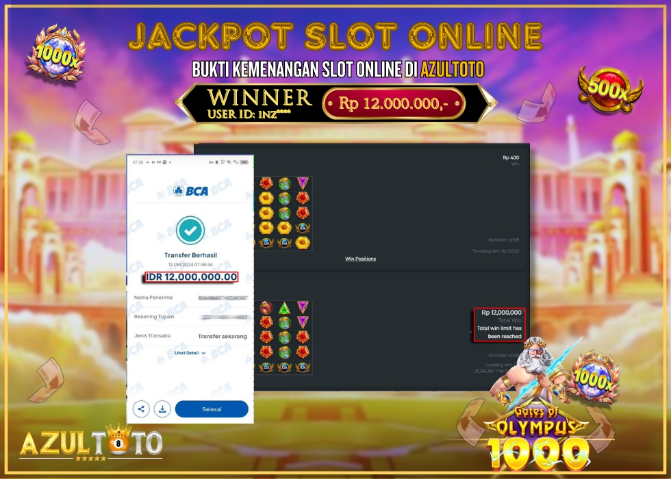 JACKPOT SLOT GATES OF OLYMPUS 1000 RP.12.000.000,- LUNAS DI AZULTOTO!
