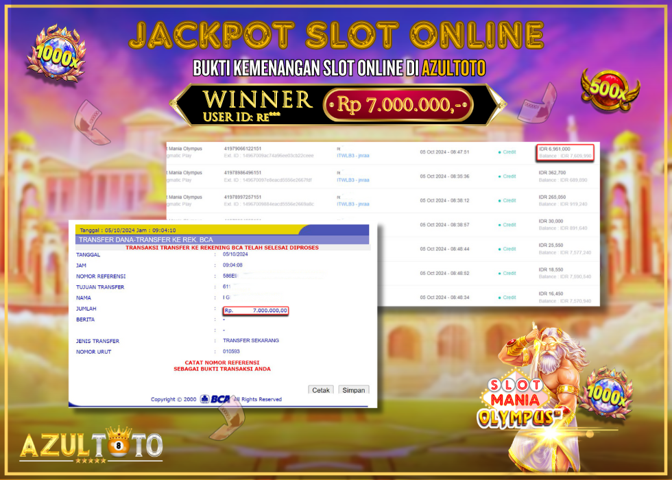JACKPOT SLOT MANIA OLYMPUS RP.7.000.000,- LUNAS DI AZULTOTO!