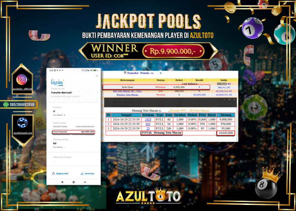 JACKPOT TOGEL POOL TOTO MACAO RP.9.900.000,- LUNAS DI AZULTOTO!