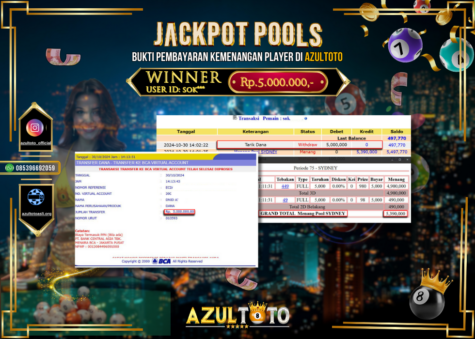 JACKPOT TOGEL POOL SYDNEY RP.5.000.000,- LUNAS DI AZULTOTO!