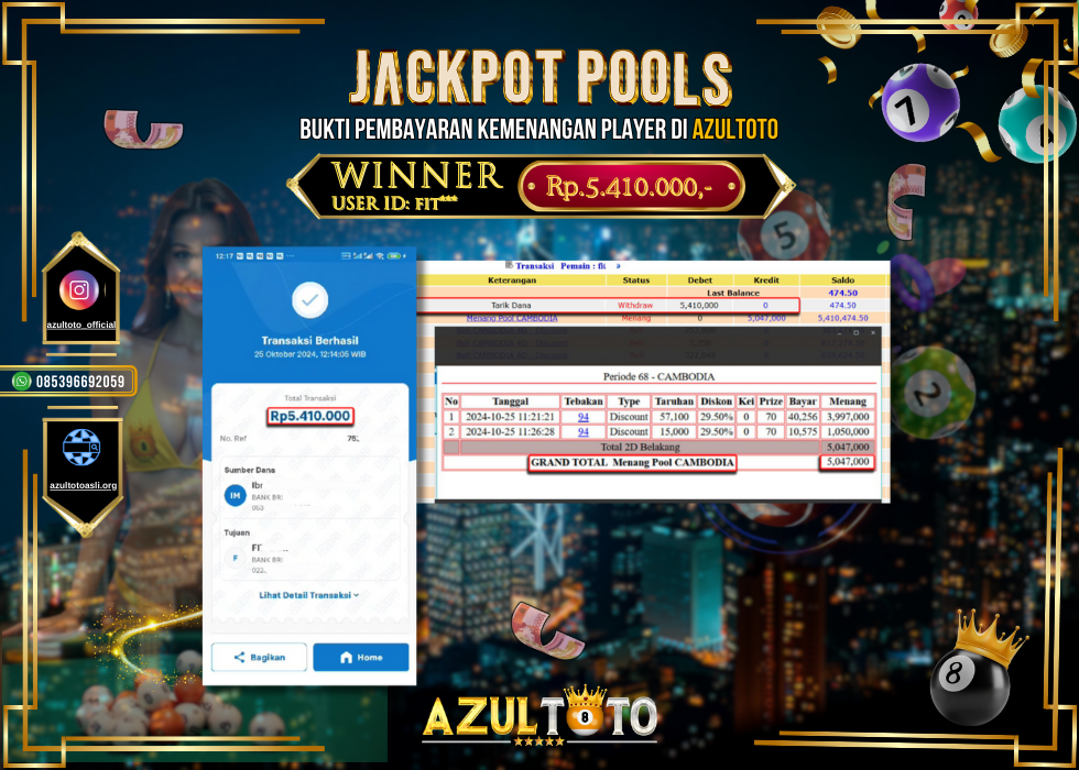 JACKPOT TOGEL POOL CAMBODIA RP.5.410.000,- LUNAS DI AZULTOTO!