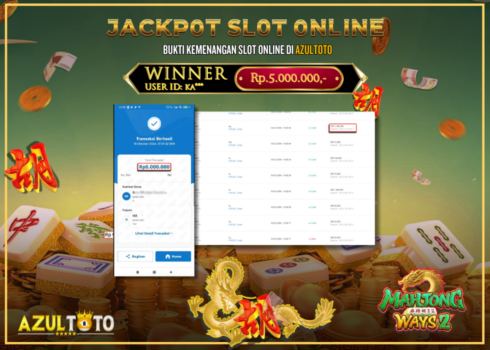 JACKPOT SLOT MAHJONG WAYS2 RP.5.000.000,- LUNAS DI AZULTOTO!