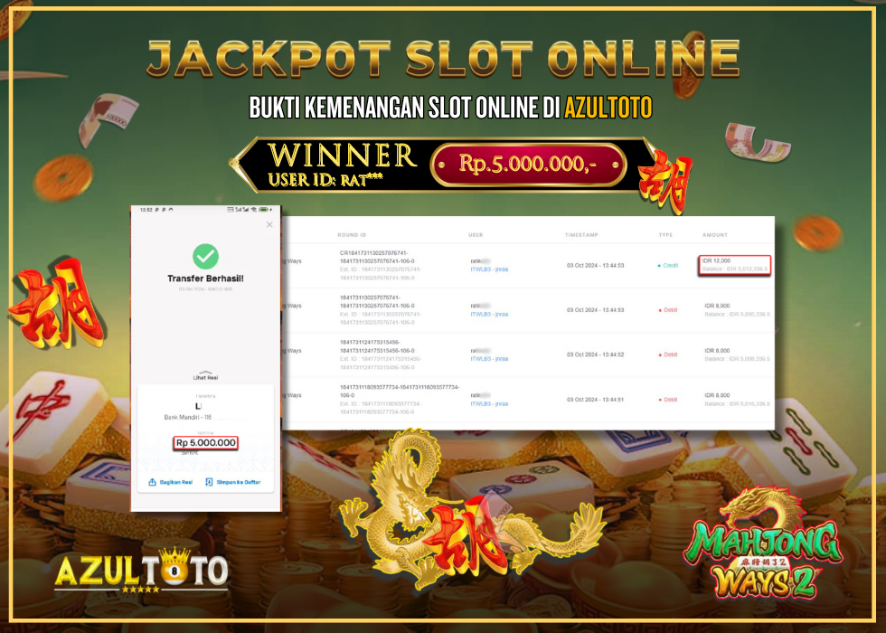JACKPOT SLOT MAHJONG WAYS RP.5.000.000,- LUNAS DI AZULTOTO!