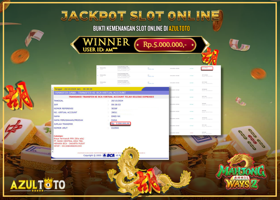 JACKPOT SLOT MAHJONG WAYS 2 RP.5.000.000,- LUNAS DI AZULTOTO!