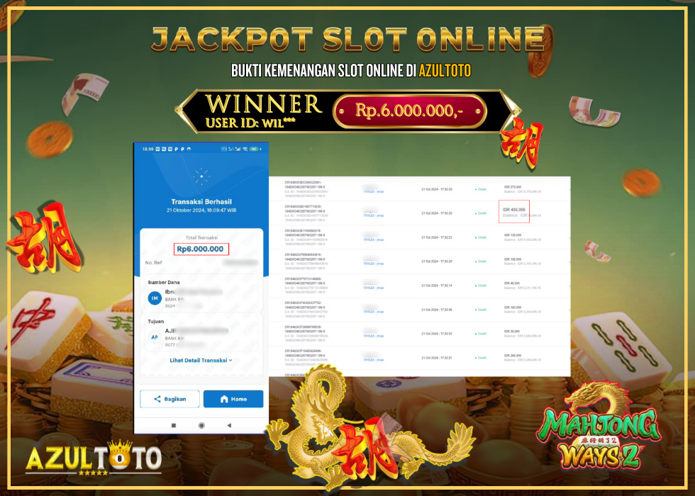JACKPOT SLOT MAHJONG WAYS 2 RP.6.000.000,- LUNAS DI AZULTOTO!