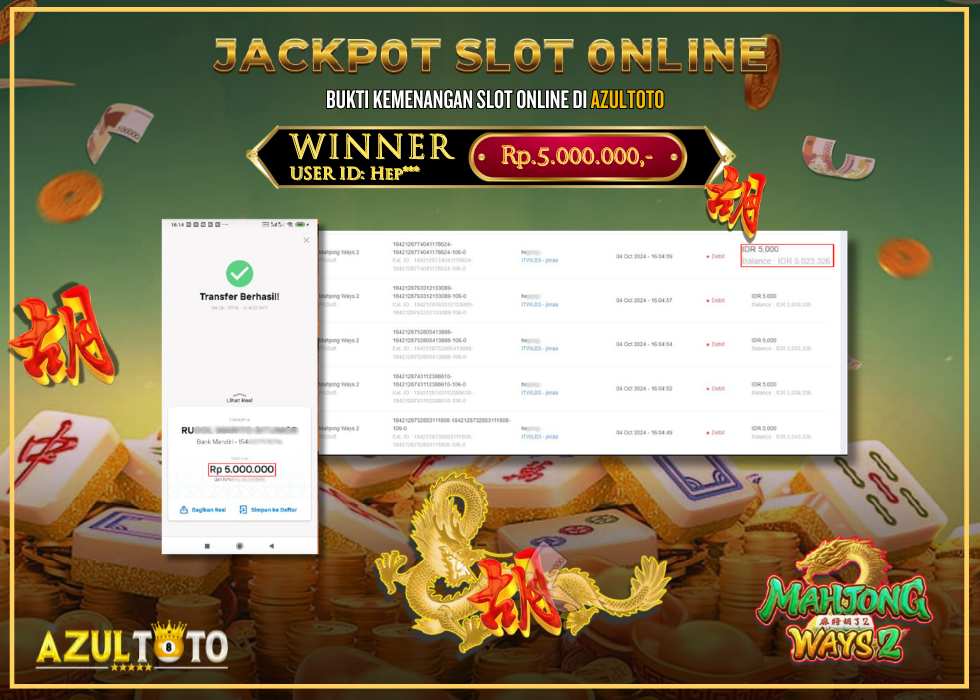 JACKPOT SLOT MAHJONG WAYS 2 RP.5.000.000,- LUNAS DI AZULTOTO!