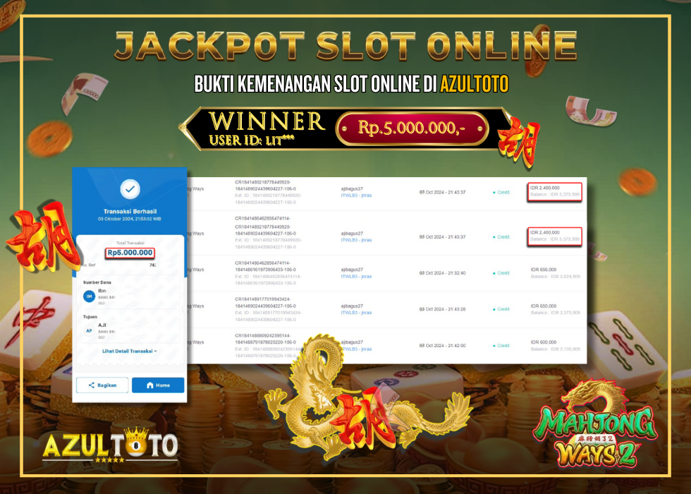 JACKPOT SLOT MAHJONG WAYS RP.5.000.000,- LUNAS DI AZULTOTO!