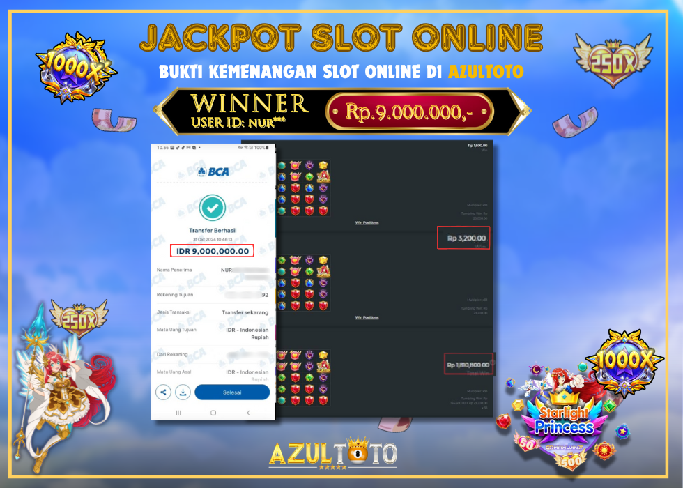 JACKPOT SLOT STARLIGHT PRINCESS 1000 RP.9.000 000.00,- LUNAS DI AZULTOTO!
