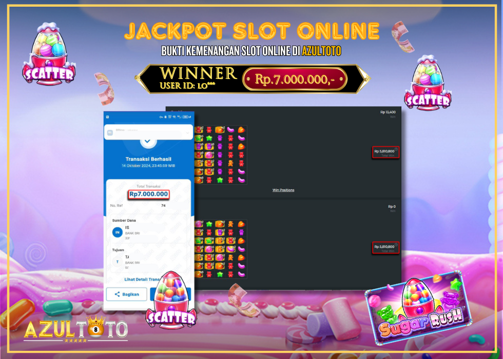 JACKPOT SLOT SUGAR RUSH RP.7.000.000,- LUNAS DI AZULTOTO!