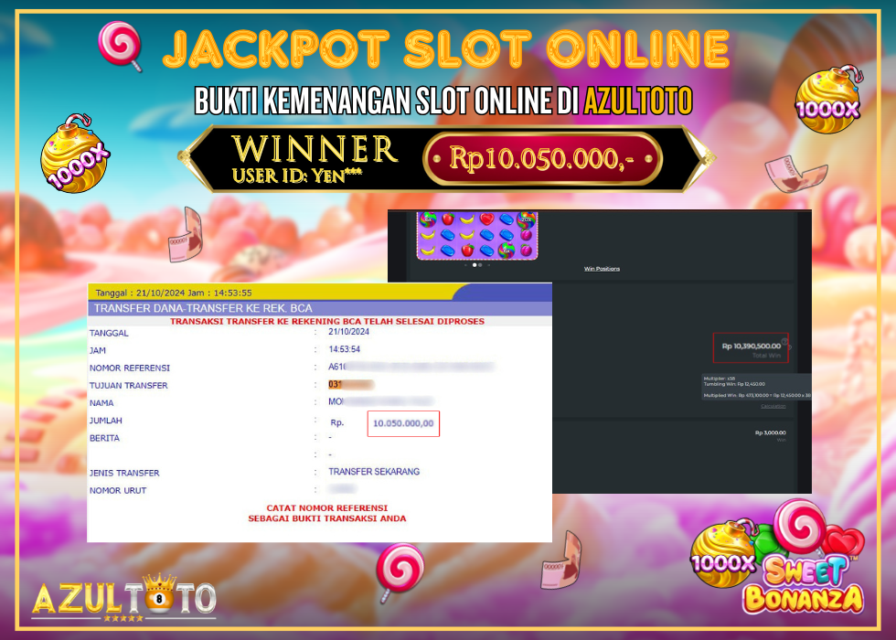 JACKPOT SLOT SWEET BONANZA 1000 RP.10.050.000,- LUNAS DI AZULTOTO!