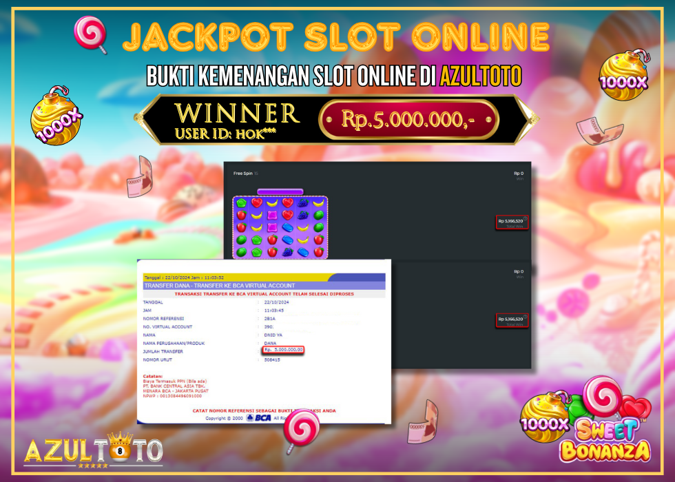 JACKPOT SLOT SWEET BONANZA 1000 RP.5.000.000,- LUNAS DI AZULTOTO!