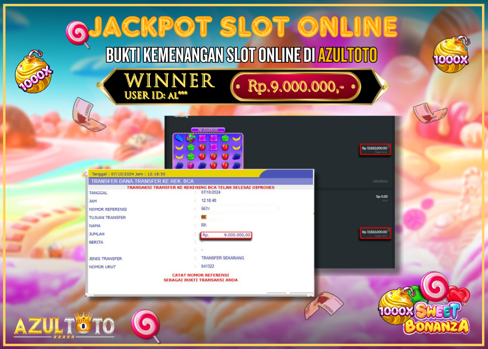 JACKPOT SLOT SWEET BONANZA 1000 RP.9.000.000,- LUNAS DI AZULTOTO!